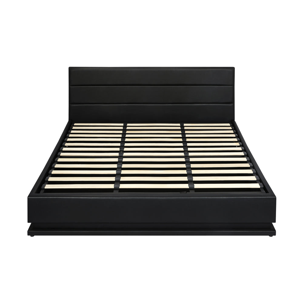 Sleek Black Gas Lift Bed Frame with RGB Storage Features King Size