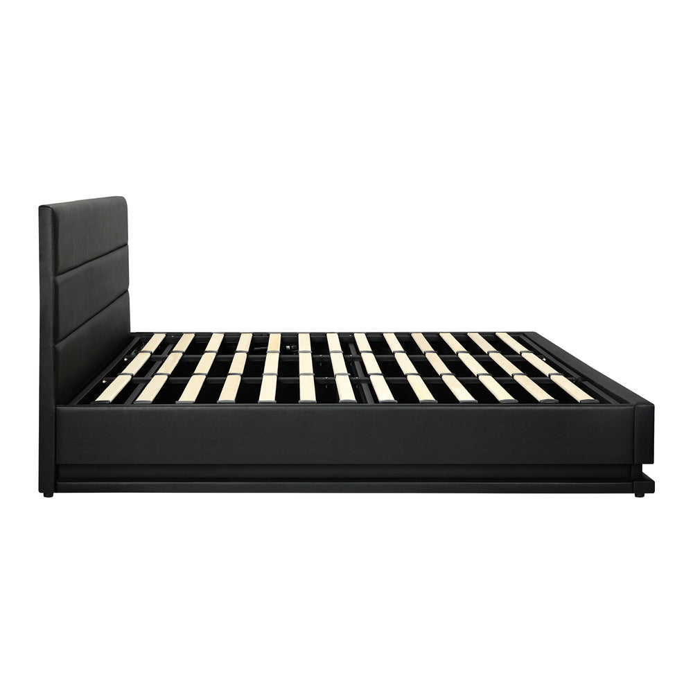 Sleek Black Gas Lift Bed Frame with RGB Storage Features King Size