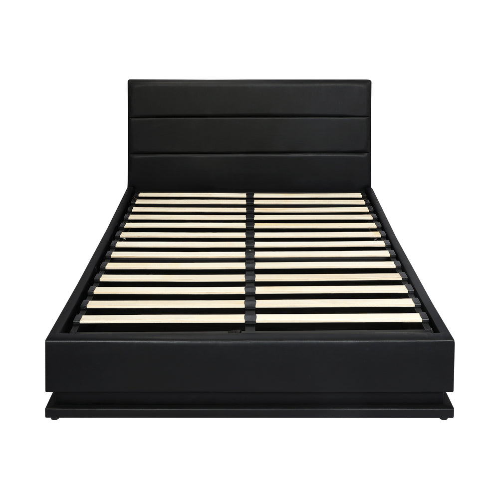 Futuristic Black Gas Lift Bed Frame with RGB Storage Space Queen