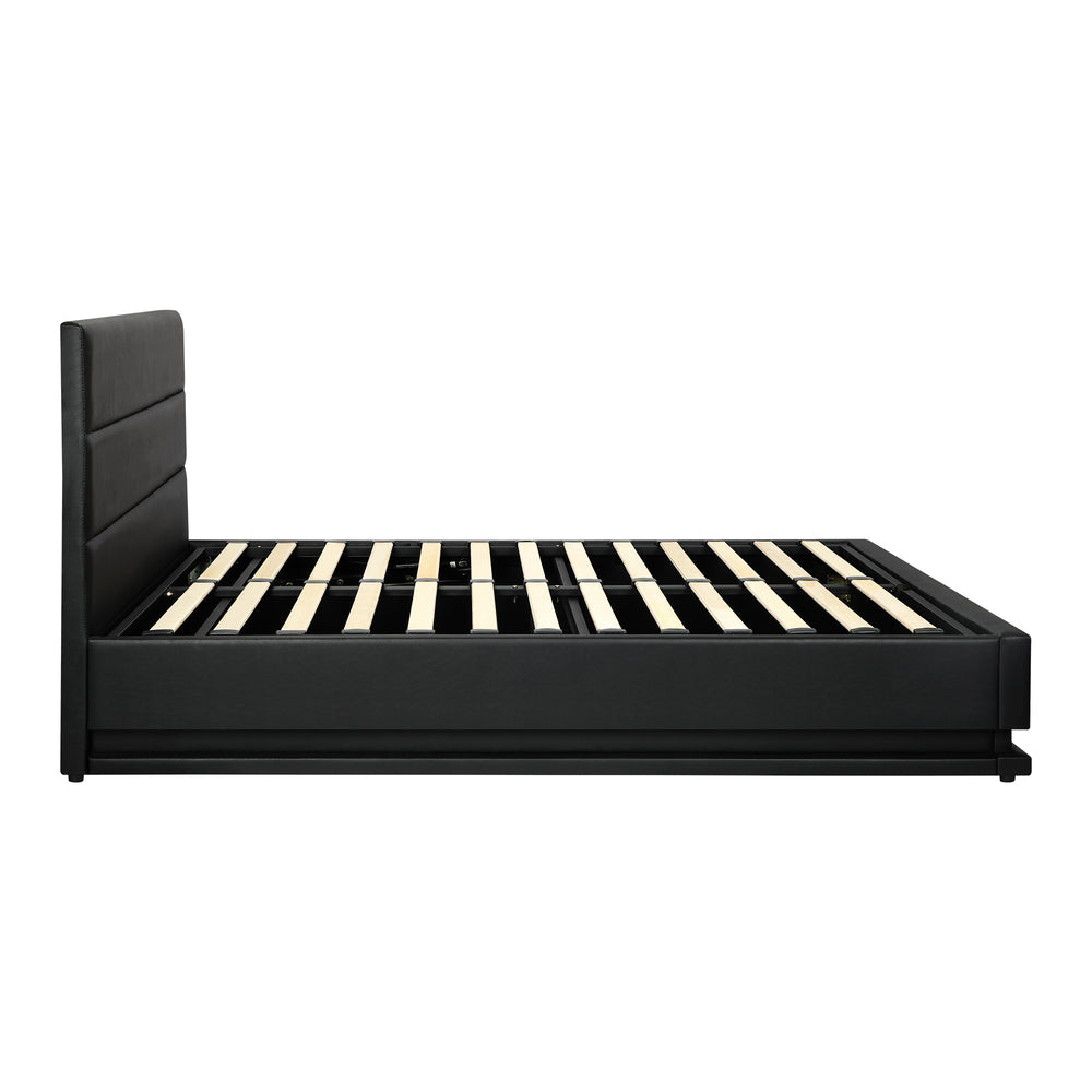 Futuristic Black Gas Lift Bed Frame with RGB Storage Space Queen