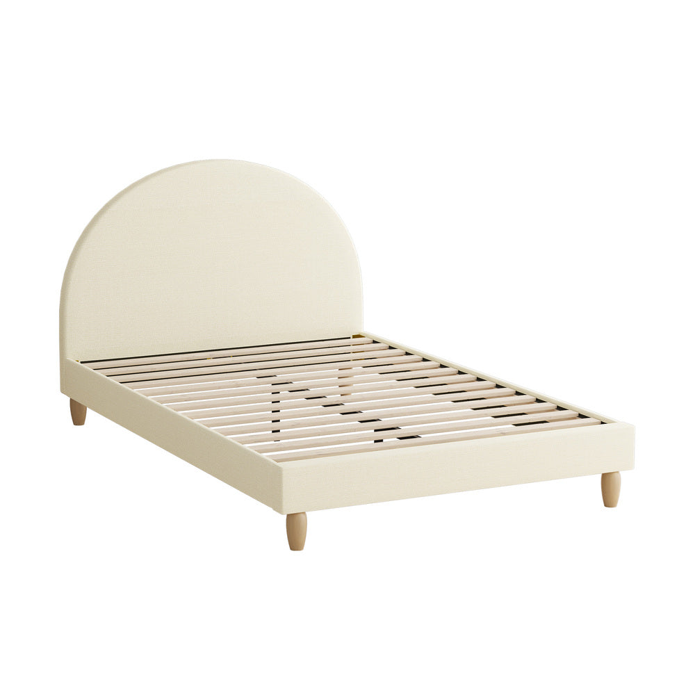 Chic Beige Fabric Bed Frame with Arched Bedhead Double