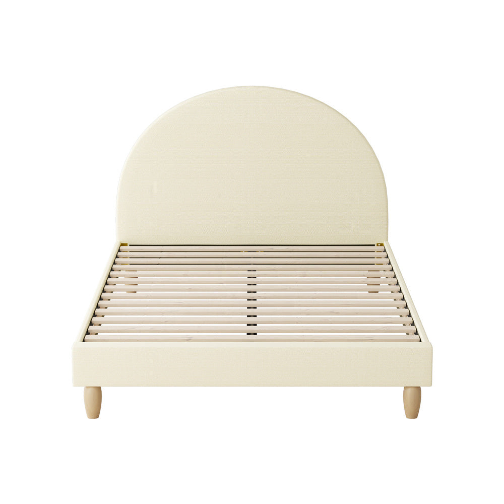 Chic Beige Fabric Bed Frame with Arched Bedhead Double