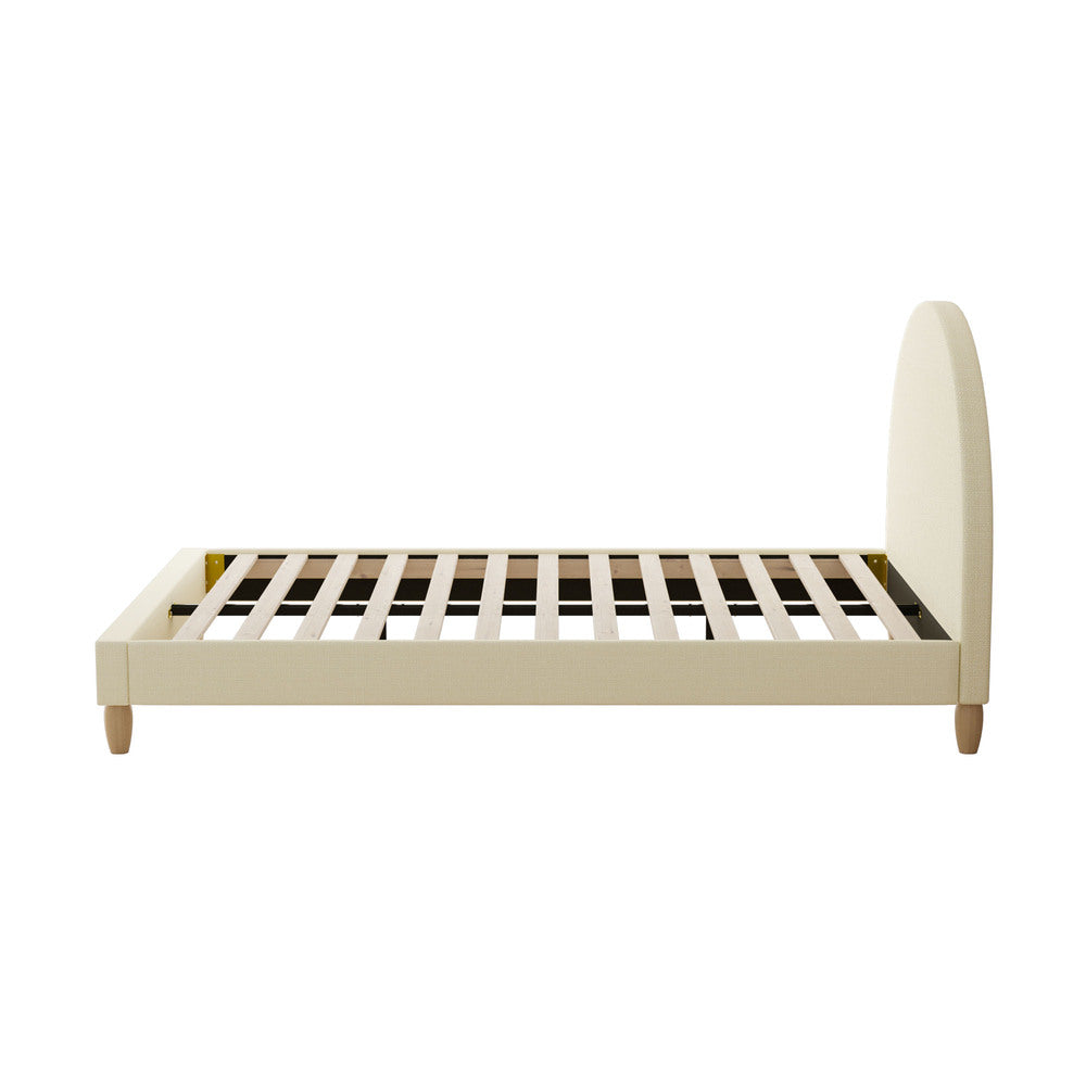 Chic Beige Fabric Bed Frame with Arched Bedhead Double
