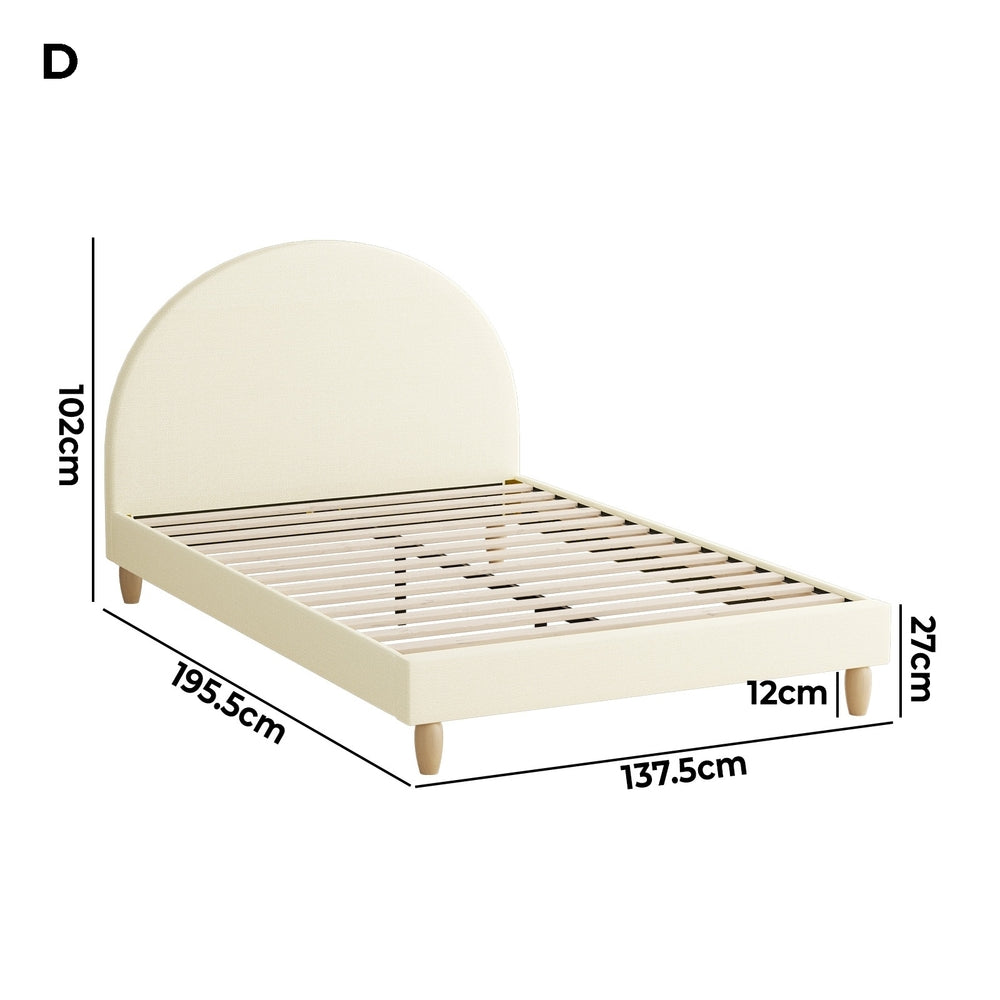 Chic Beige Fabric Bed Frame with Arched Bedhead Double