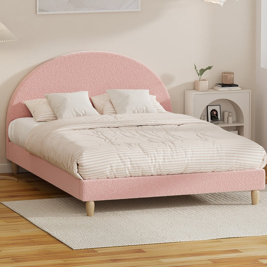 Bed Frame With Arched Bedhead Pink Boucle Upholstered