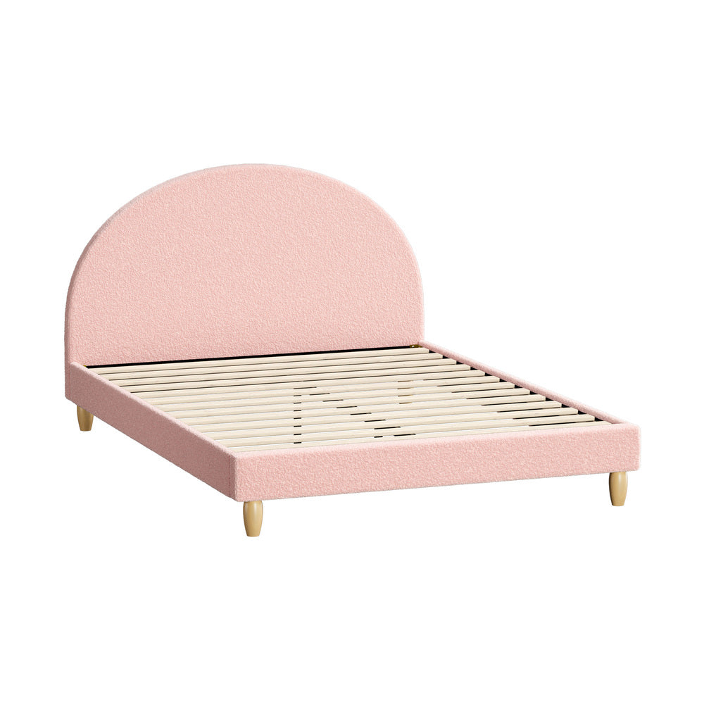 Double/King Single/Single Bed Frame With Arched Bedhead Pink Boucle Upholstered Platform