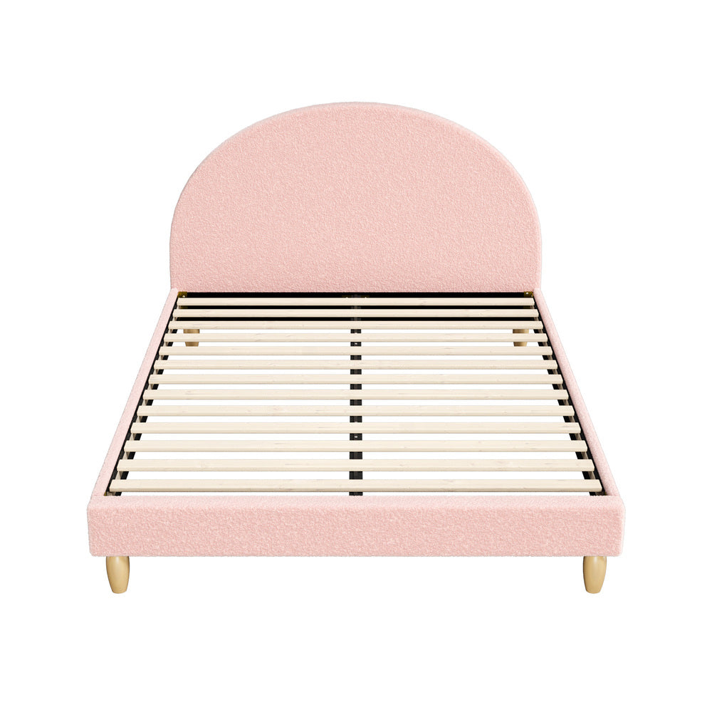 Double/King Single/Single Bed Frame With Arched Bedhead Pink Boucle Upholstered Platform