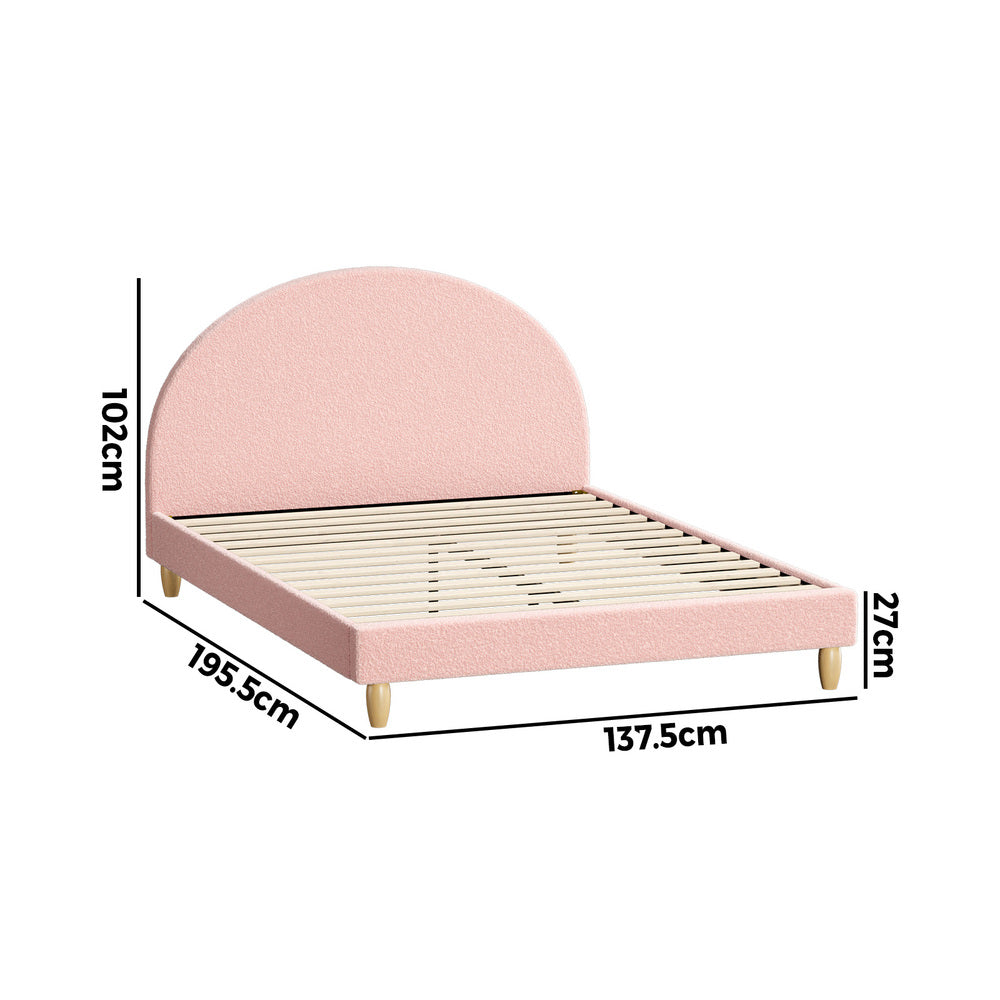 Double/King Single/Single Bed Frame With Arched Bedhead Pink Boucle Upholstered Platform