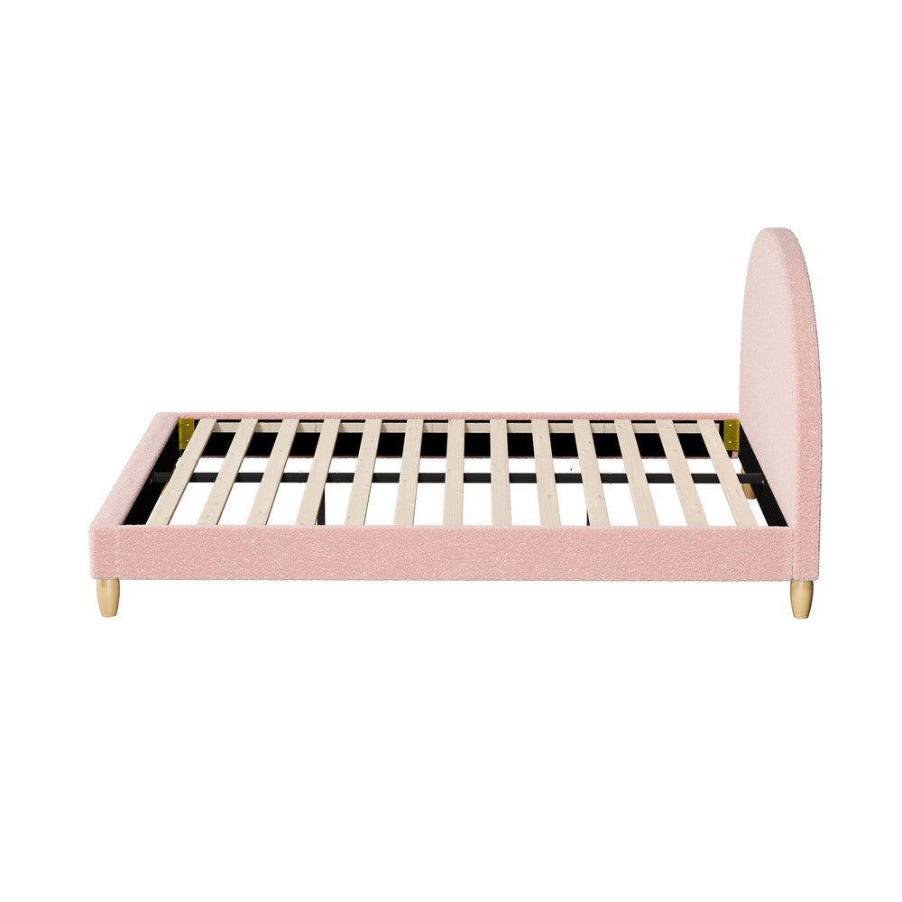 Double/King Single/Single Bed Frame With Arched Bedhead Pink Boucle Upholstered Platform