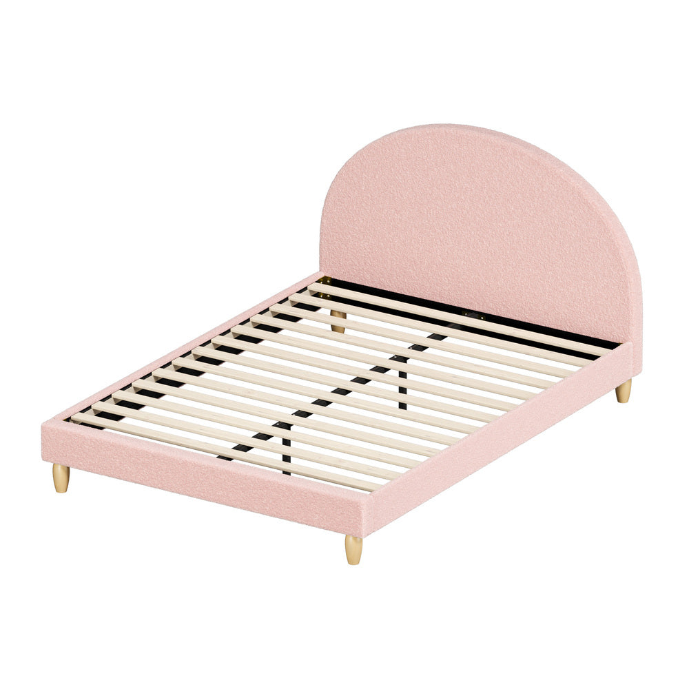 Double/King Single/Single Bed Frame With Arched Bedhead Pink Boucle Upholstered Platform