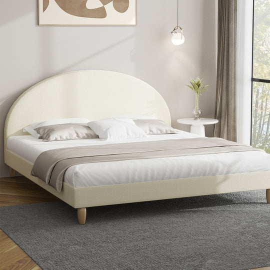 Contemporary Beige Fabric Bed Frame with Arched Bedhead Design King