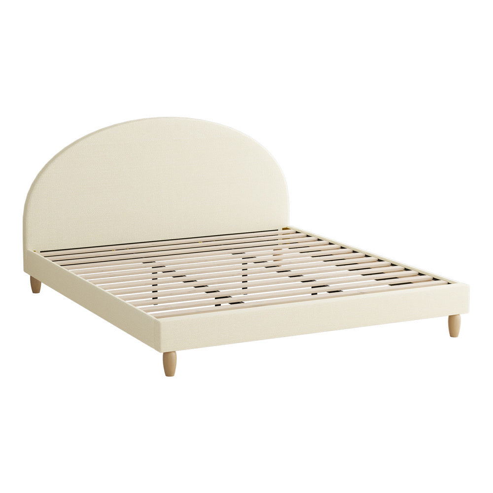 Contemporary Beige Fabric Bed Frame with Arched Bedhead Design King