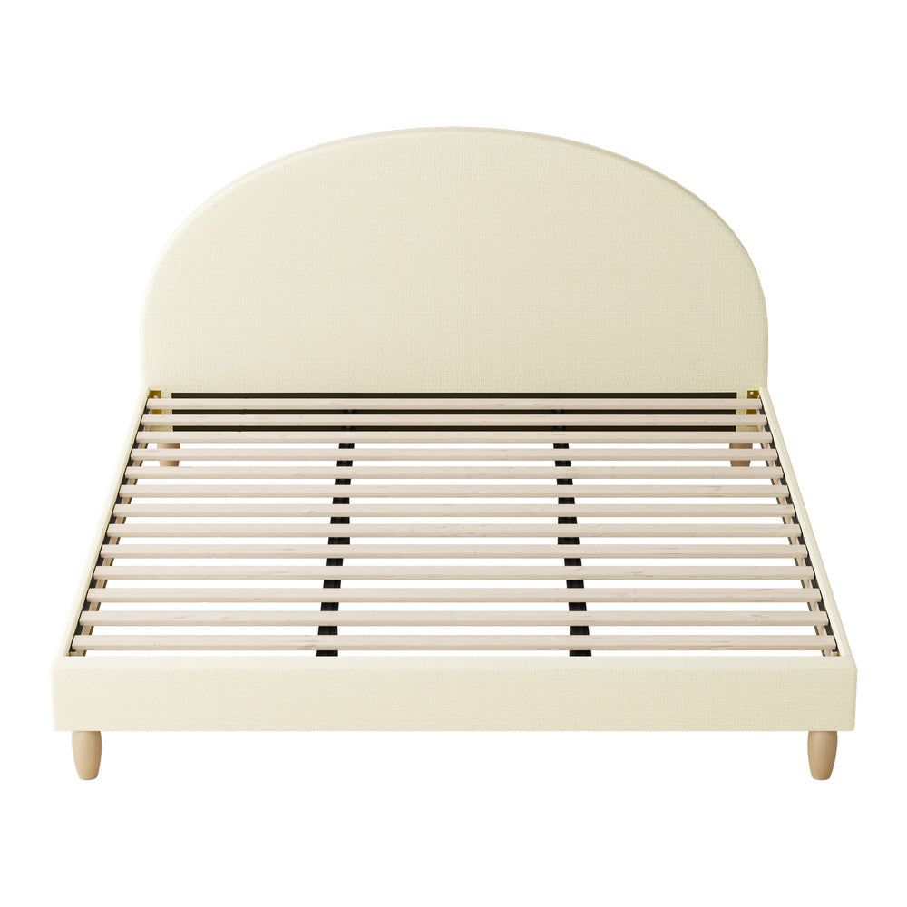 Contemporary Beige Fabric Bed Frame with Arched Bedhead Design King