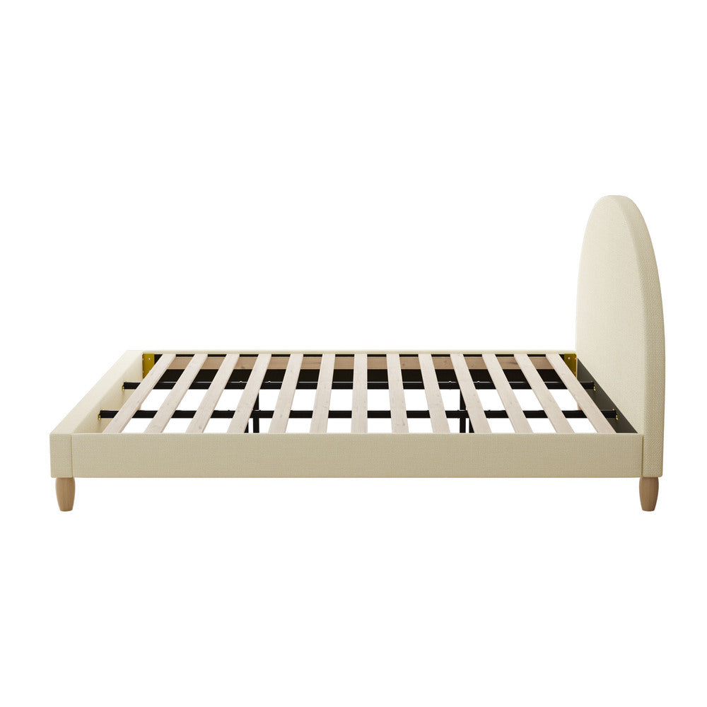 Contemporary Beige Fabric Bed Frame with Arched Bedhead Design King