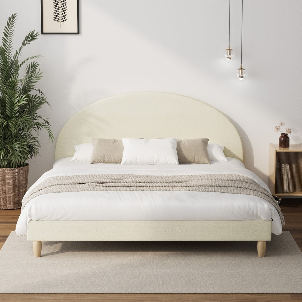 Contemporary Beige Fabric Bed Frame with Arched Bedhead Design King