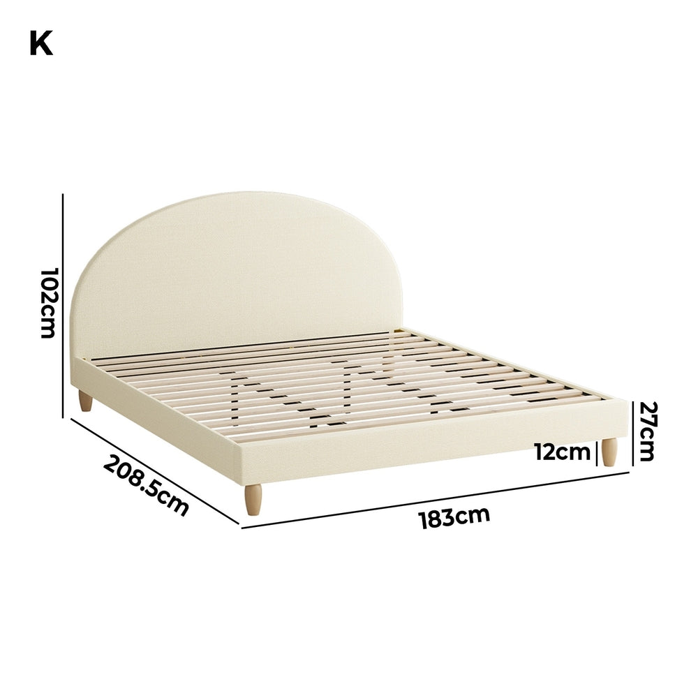 Contemporary Beige Fabric Bed Frame with Arched Bedhead Design King