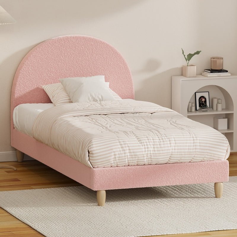 Double/King Single/Single Bed Frame With Arched Bedhead Pink Boucle Upholstered Platform - Bed Frame - photo 19