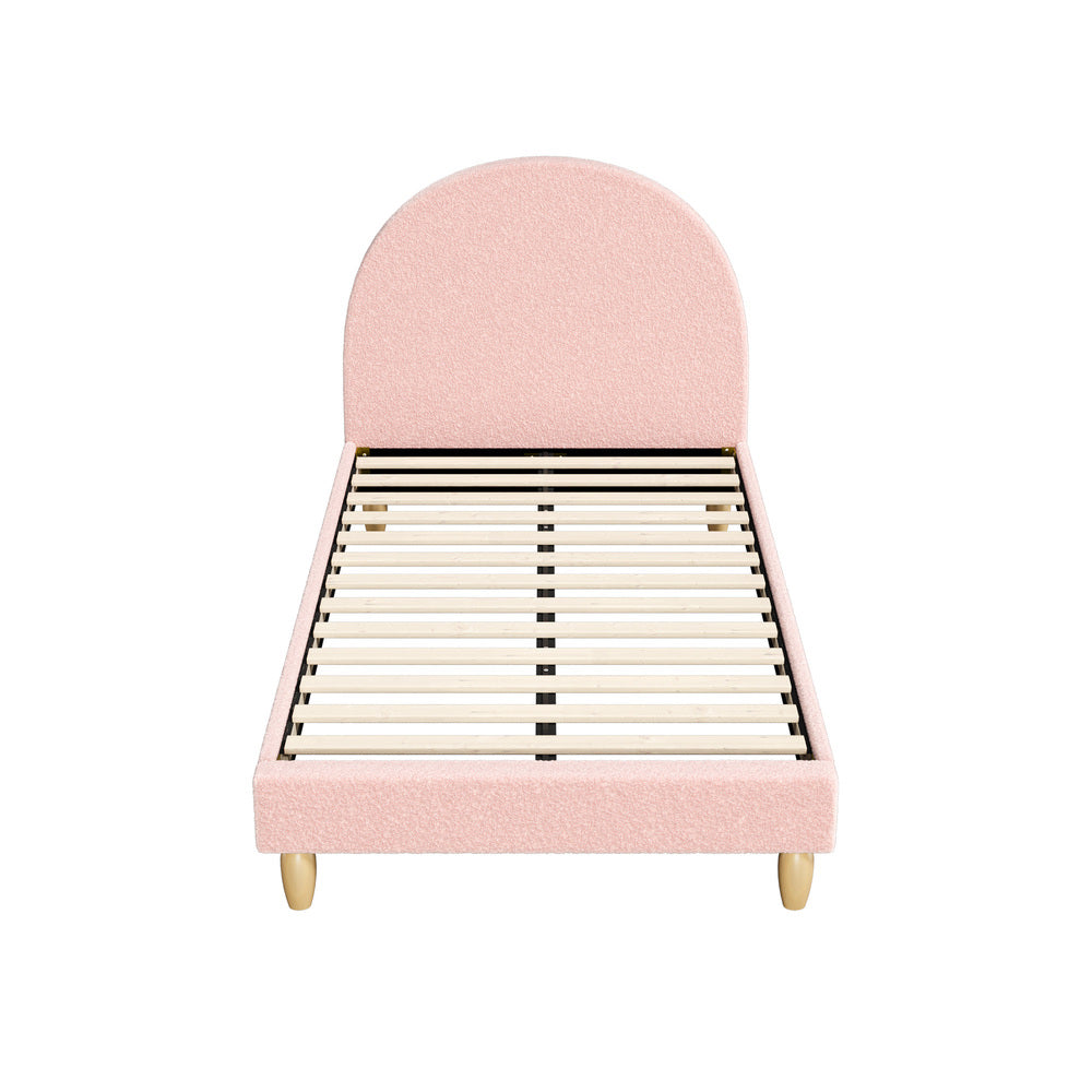 Double/King Single/Single Bed Frame With Arched Bedhead Pink Boucle Upholstered Platform