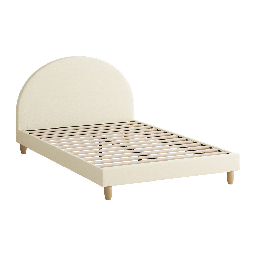 Elegant Arched Bedhead Design with Beige Fabric Bed Frame Queen Size