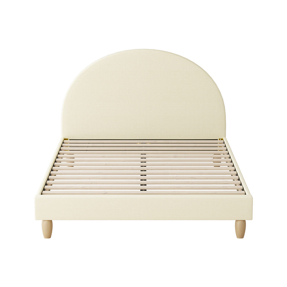 Elegant Arched Bedhead Design with Beige Fabric Bed Frame Queen Size