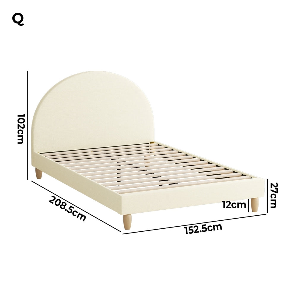 Elegant Arched Bedhead Design with Beige Fabric Bed Frame Queen Size