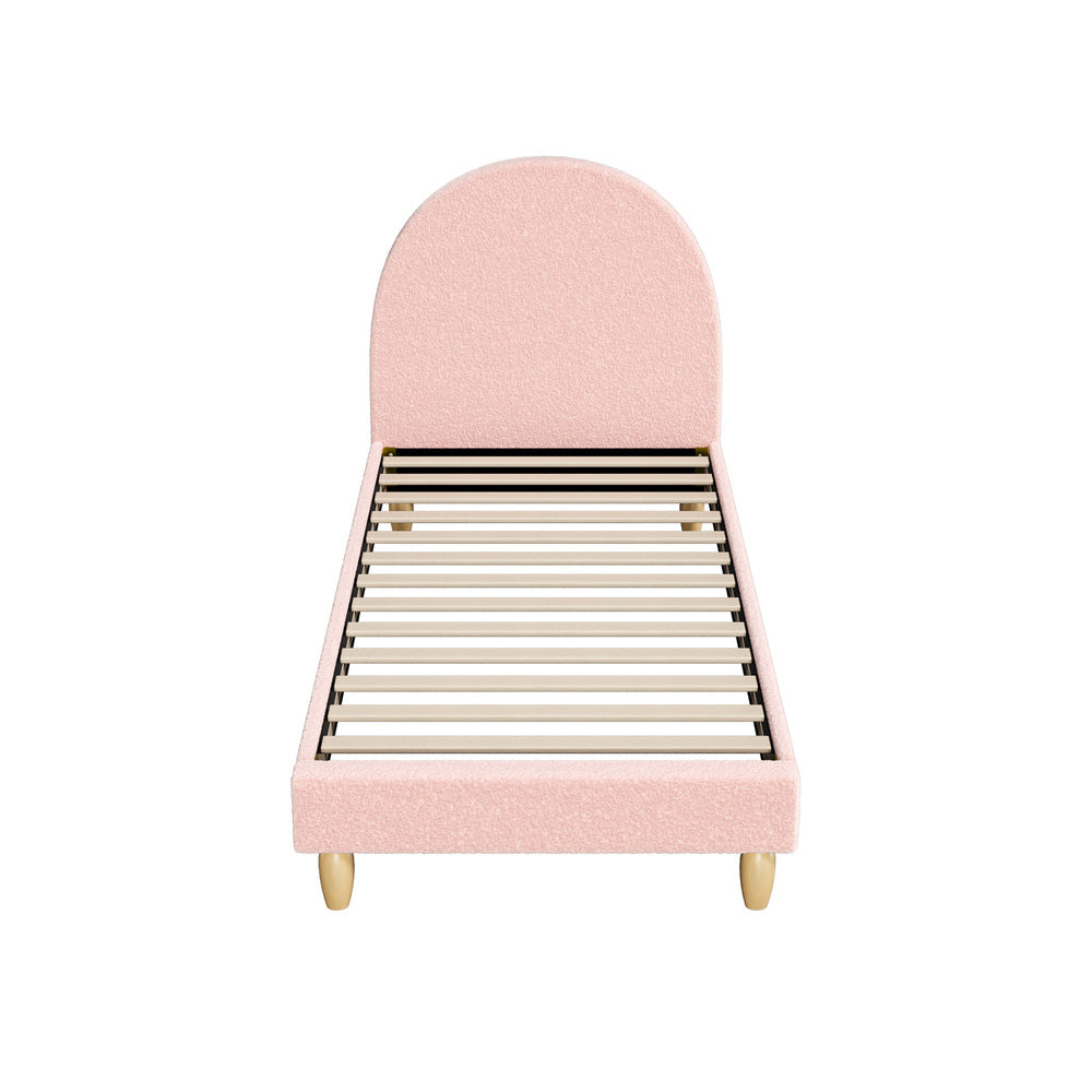 Double/King Single/Single Bed Frame With Arched Bedhead Pink Boucle Upholstered Platform