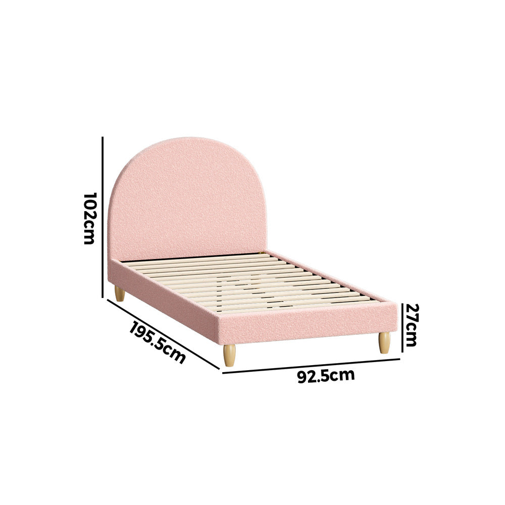 Double/King Single/Single Bed Frame With Arched Bedhead Pink Boucle Upholstered Platform