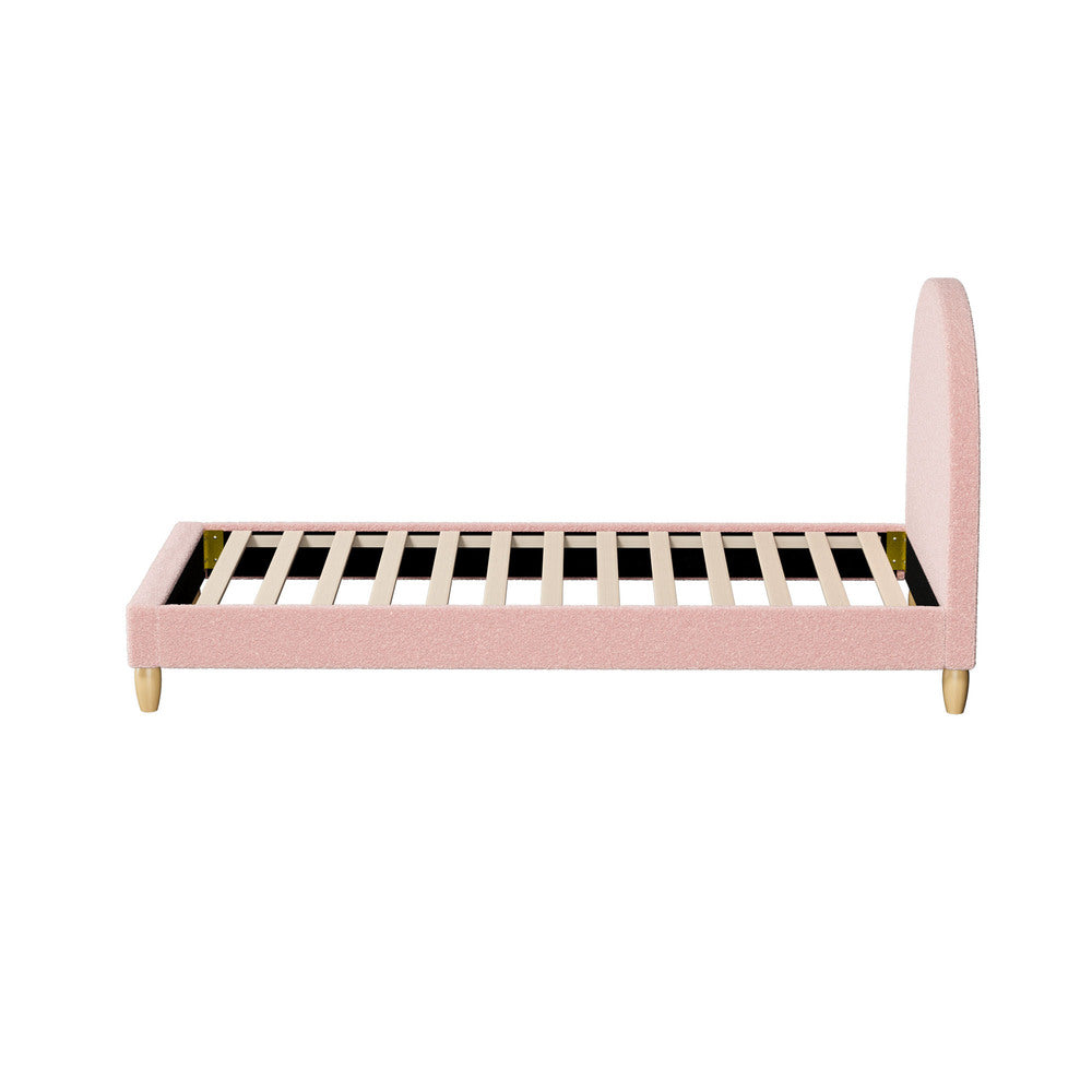 Double/King Single/Single Bed Frame With Arched Bedhead Pink Boucle Upholstered Platform