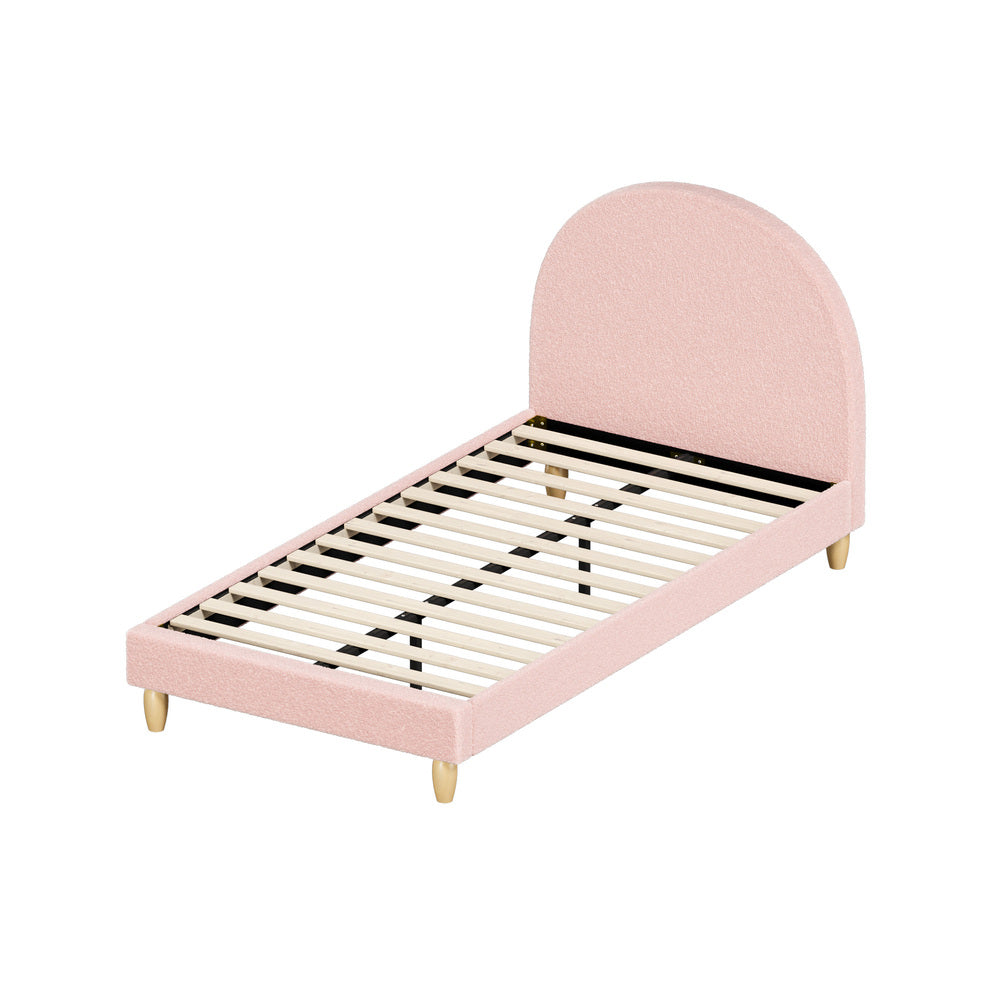 Double/King Single/Single Bed Frame With Arched Bedhead Pink Boucle Upholstered Platform