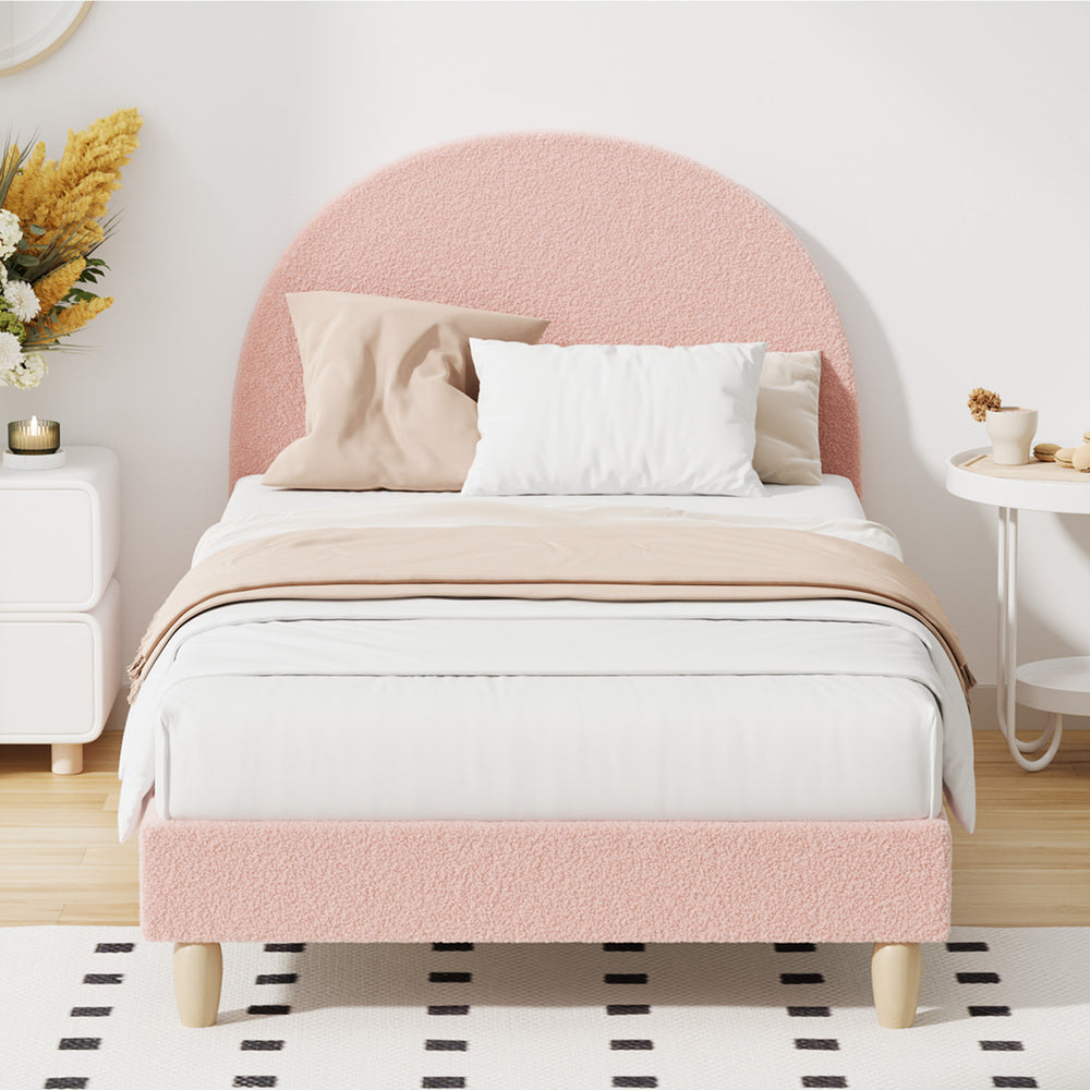 Double/King Single/Single Bed Frame With Arched Bedhead Pink Boucle Upholstered Platform