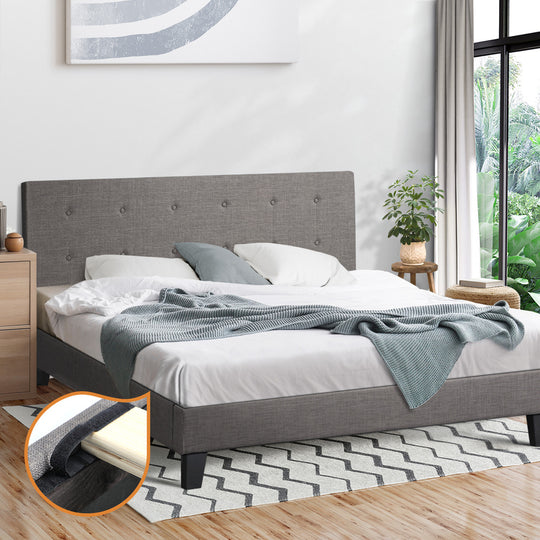 Contemporary Grey Fabric Wooden Bed Frame with Sturdy Design King