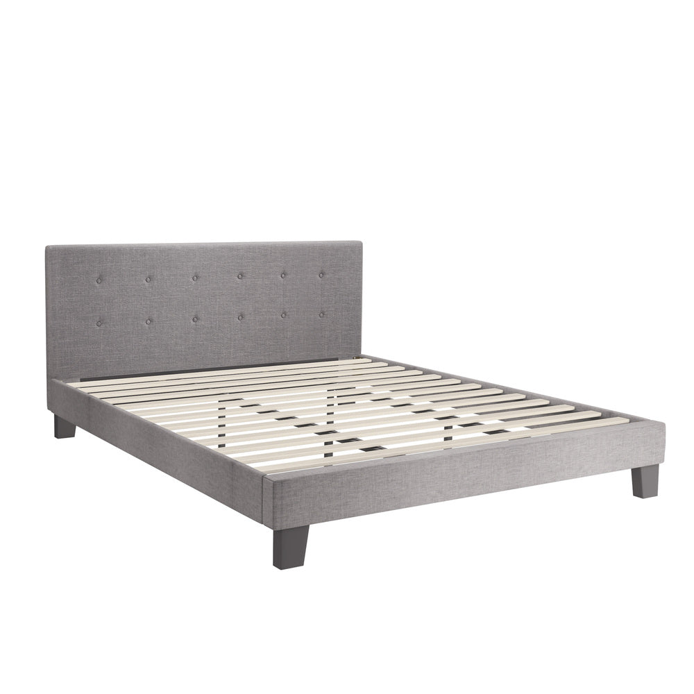 Contemporary Grey Fabric Wooden Bed Frame with Sturdy Design King