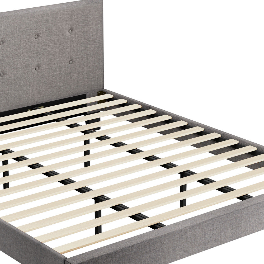 Contemporary Grey Fabric Wooden Bed Frame with Sturdy Design King