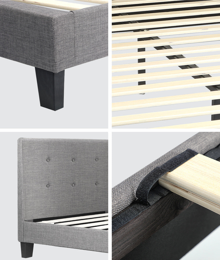 Contemporary Grey Fabric Wooden Bed Frame with Sturdy Design King