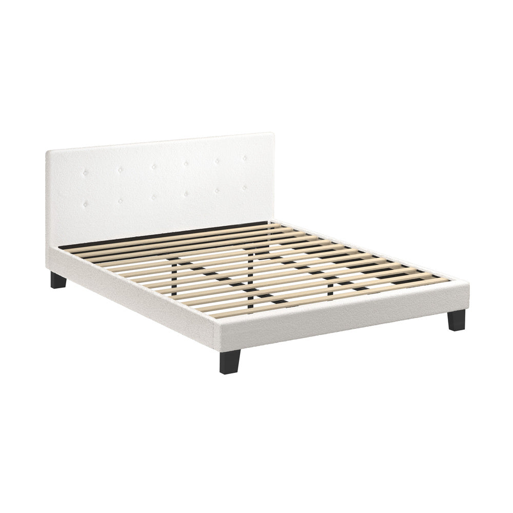 Elegant White Boucle Upholstered Bed Frame with Sleek Design King