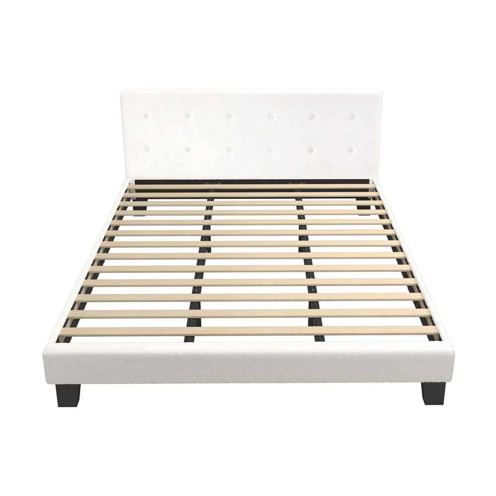 Elegant White Boucle Upholstered Bed Frame with Sleek Design King