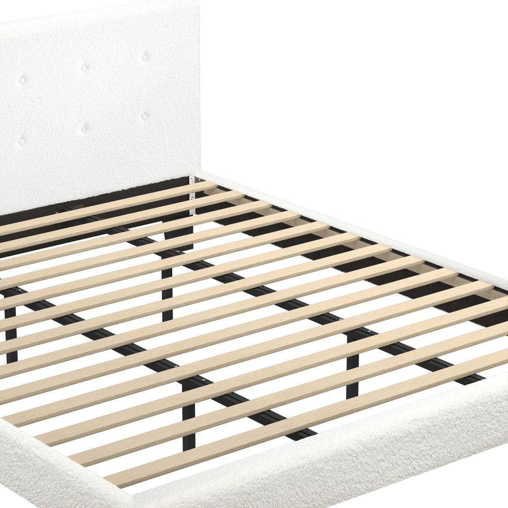 Elegant White Boucle Upholstered Bed Frame with Sleek Design King