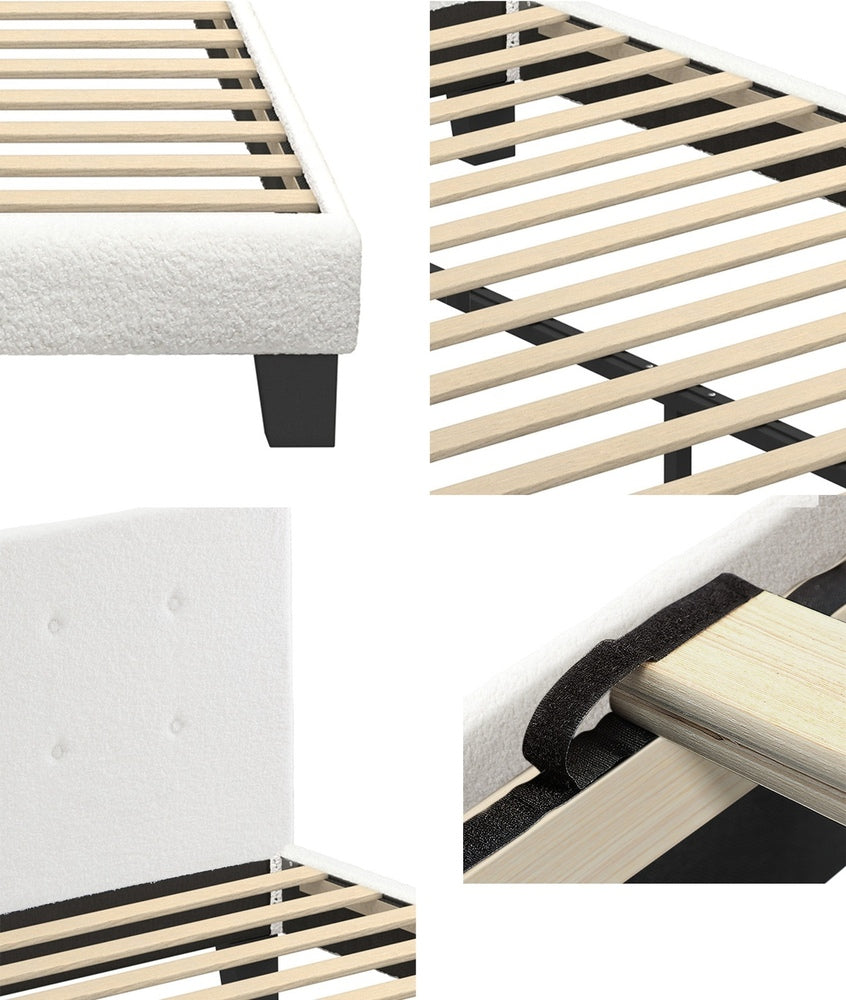 Elegant White Boucle Upholstered Bed Frame with Sleek Design King