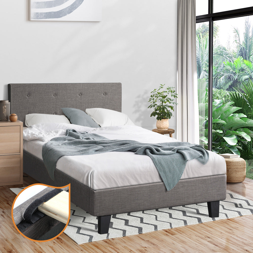King Single Grey Fabric Bed
