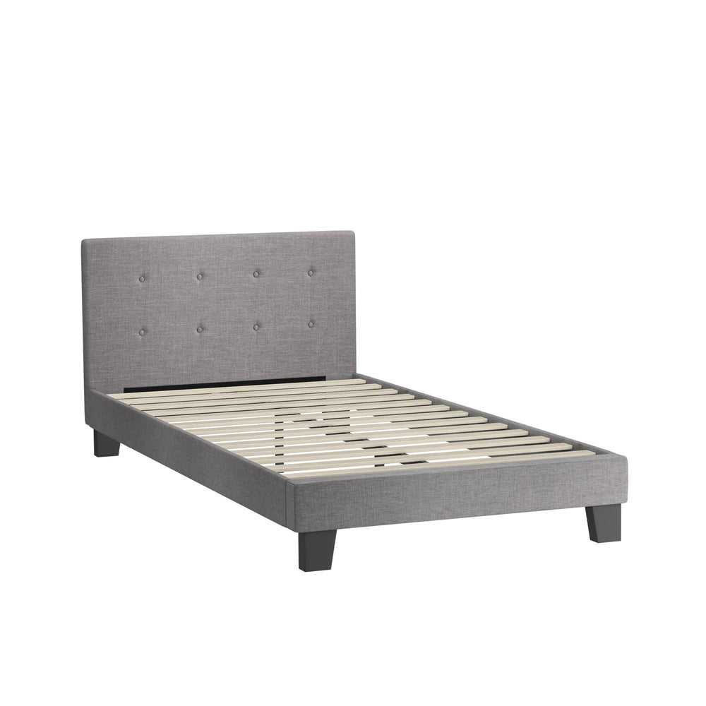 Modern Grey Fabric Wooden Bed Frame with Durable Construction King Single