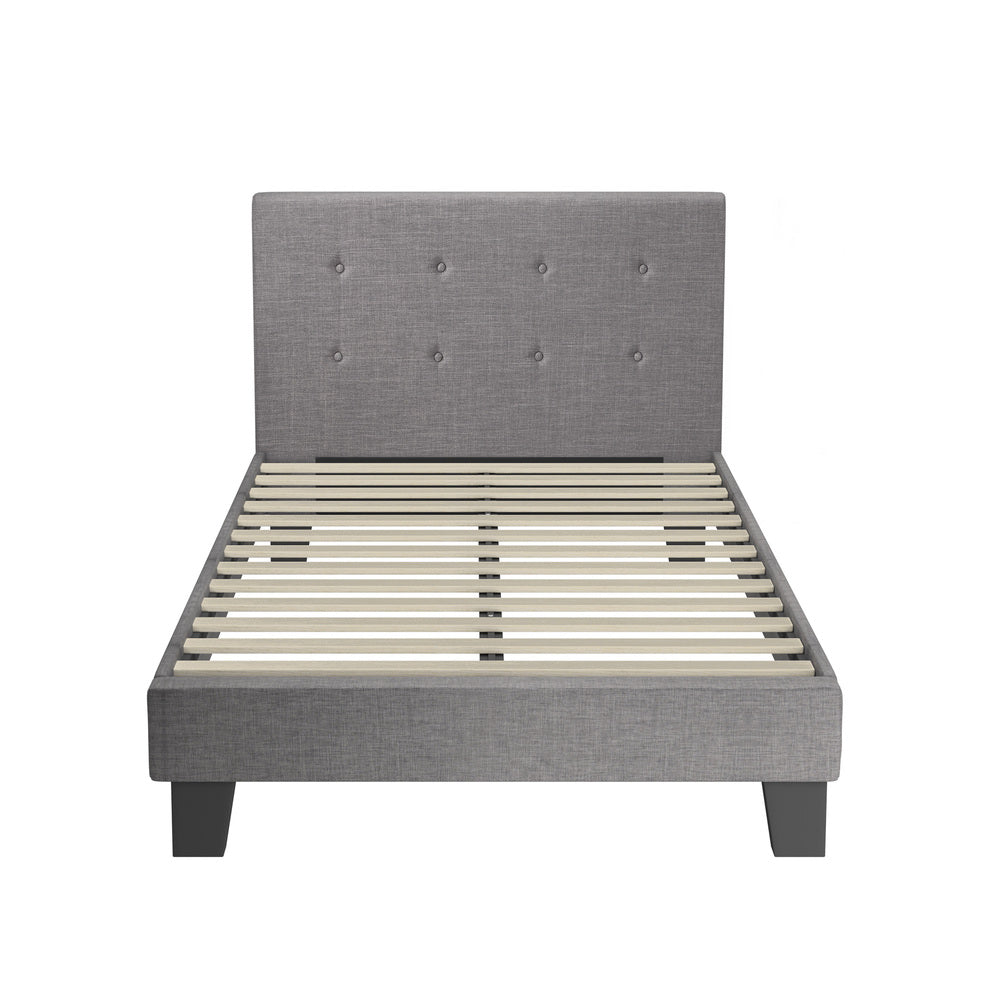 Modern Grey Fabric Wooden Bed Frame with Durable Construction King Single