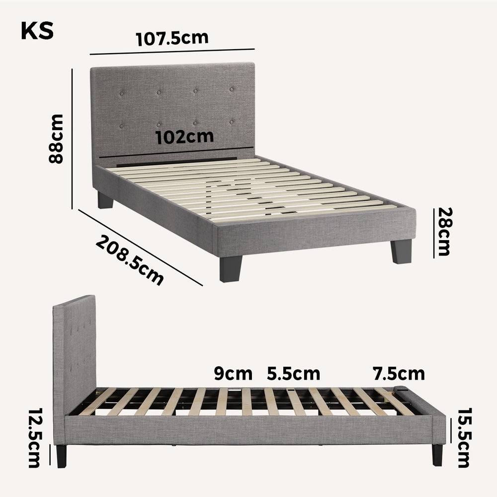Modern Grey Fabric Wooden Bed Frame with Durable Construction King Single