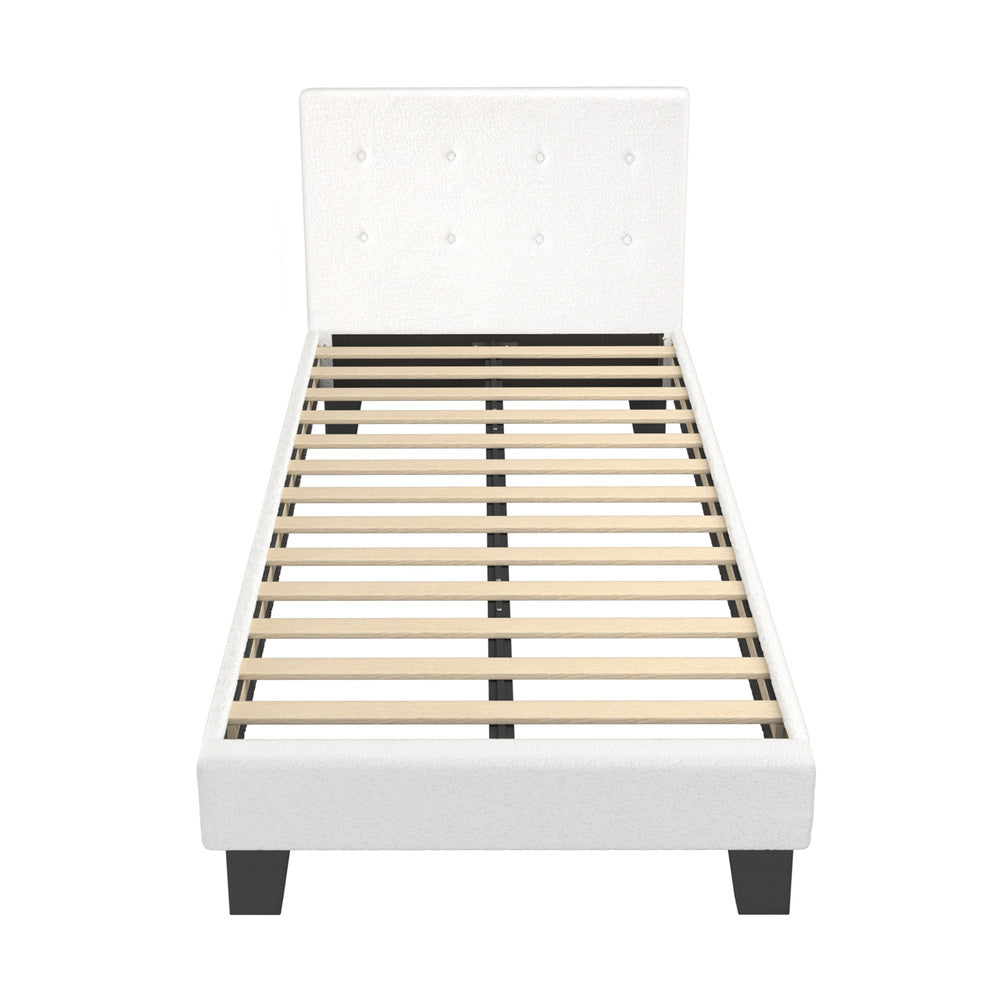 Chic White Boucle Upholstered Bed Frame with Modern Features King Single