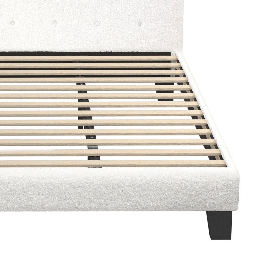 Chic White Boucle Upholstered Bed Frame with Modern Features King Single