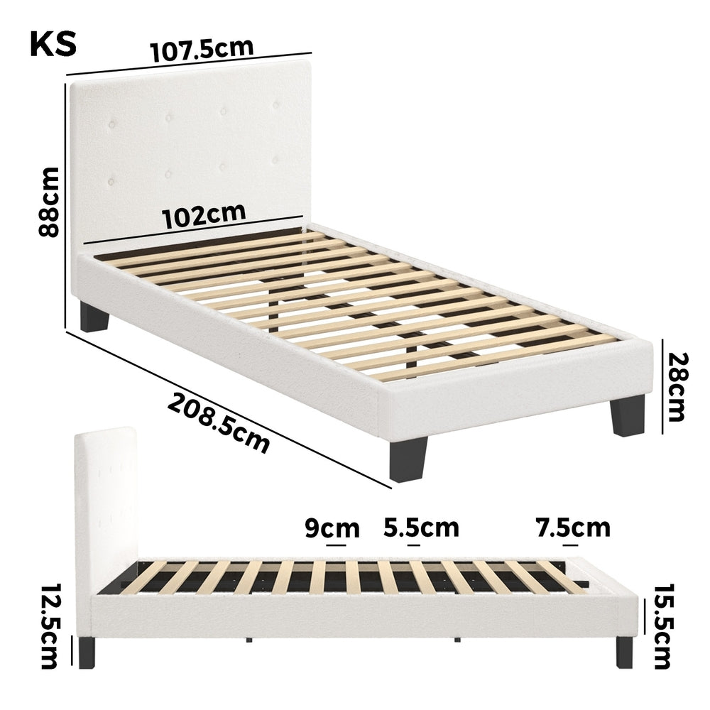 Chic White Boucle Upholstered Bed Frame with Modern Features King Single