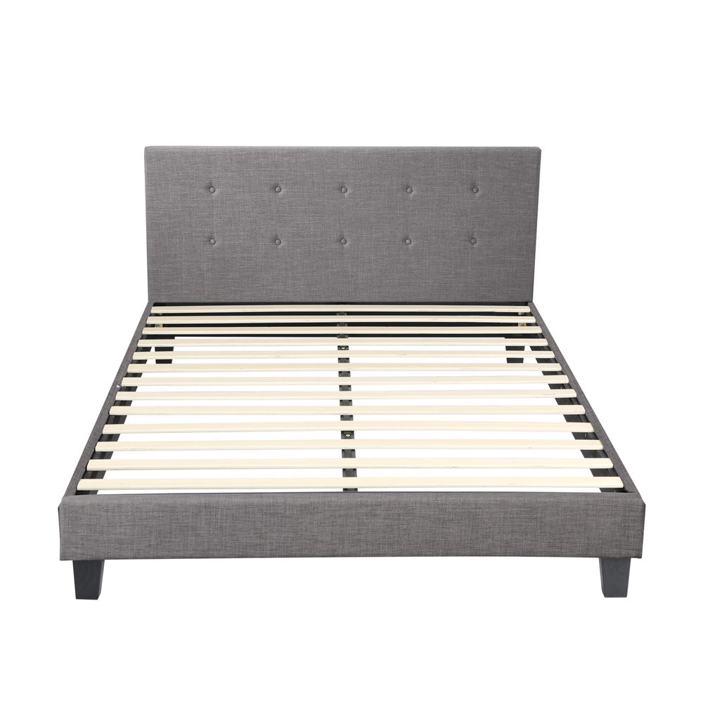 Grey Fabric Wooden Bed Frame with Sturdy Design and Modern Features Queen