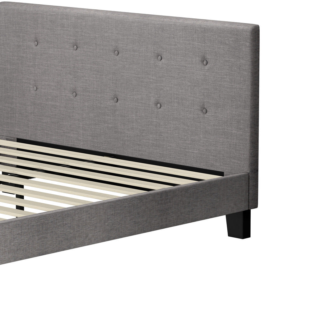 Grey Fabric Wooden Bed Frame with Sturdy Design and Modern Features Queen