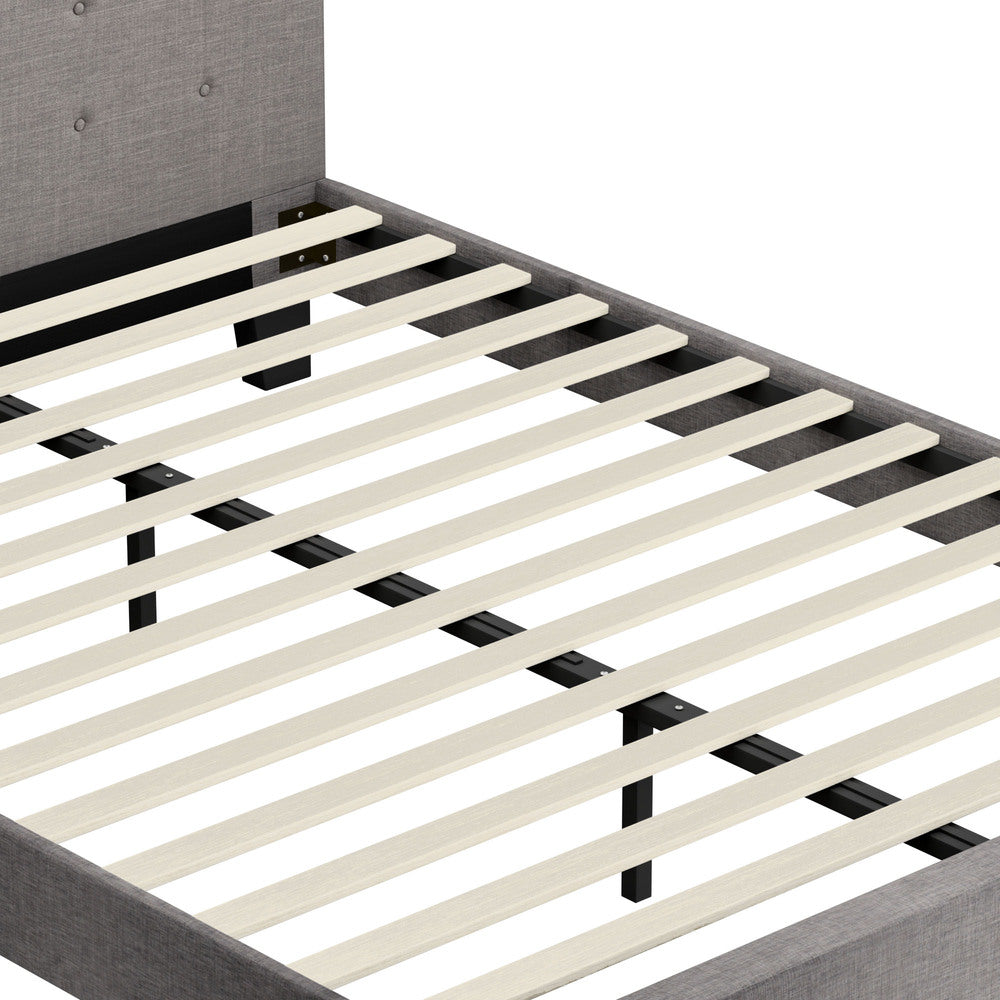 Grey Fabric Wooden Bed Frame with Sturdy Design and Modern Features Queen