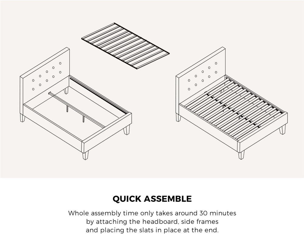 Grey Fabric Wooden Bed Frame with Sturdy Design and Modern Features Queen