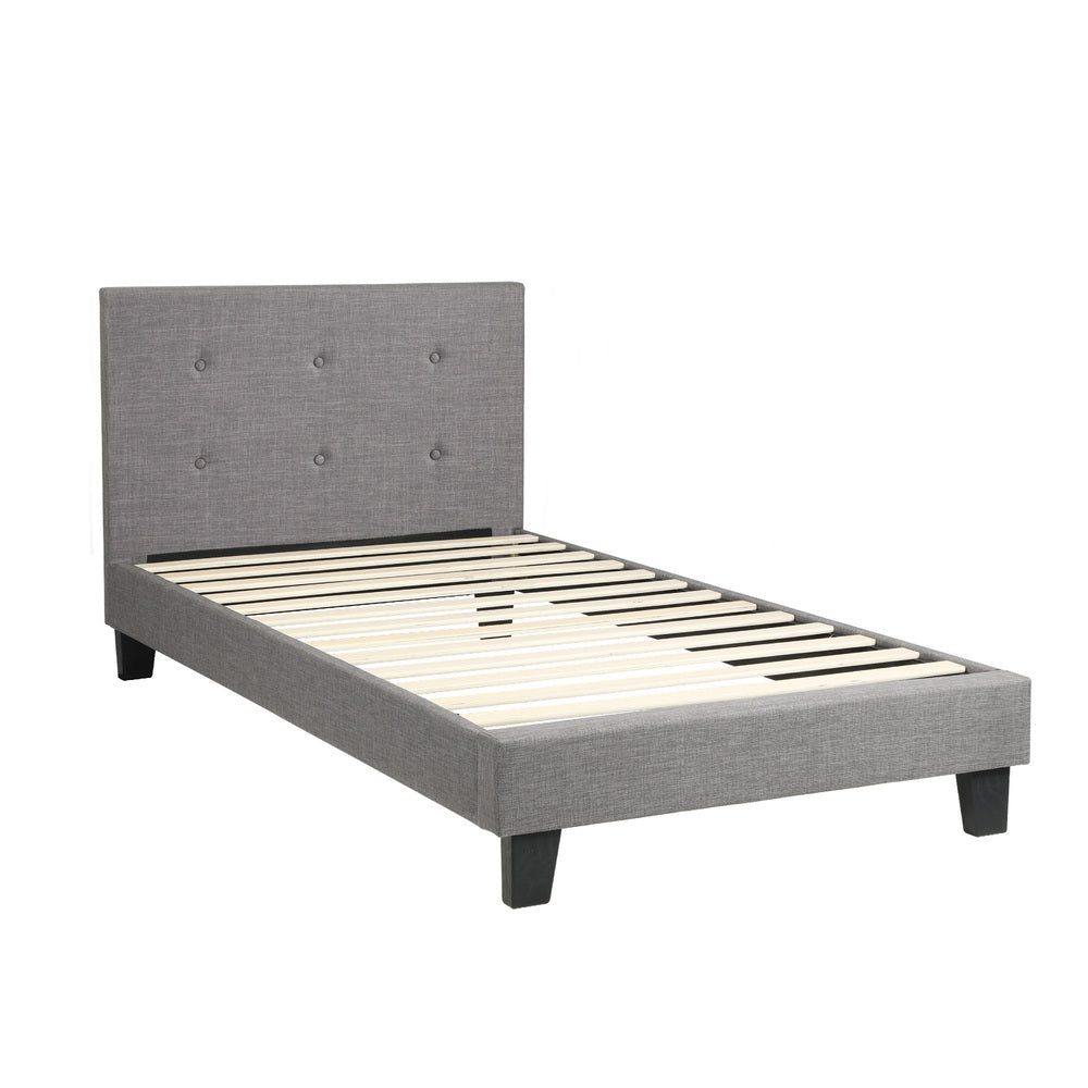 Grey/White Fabric Wooden Bed Frame with Durable Construction